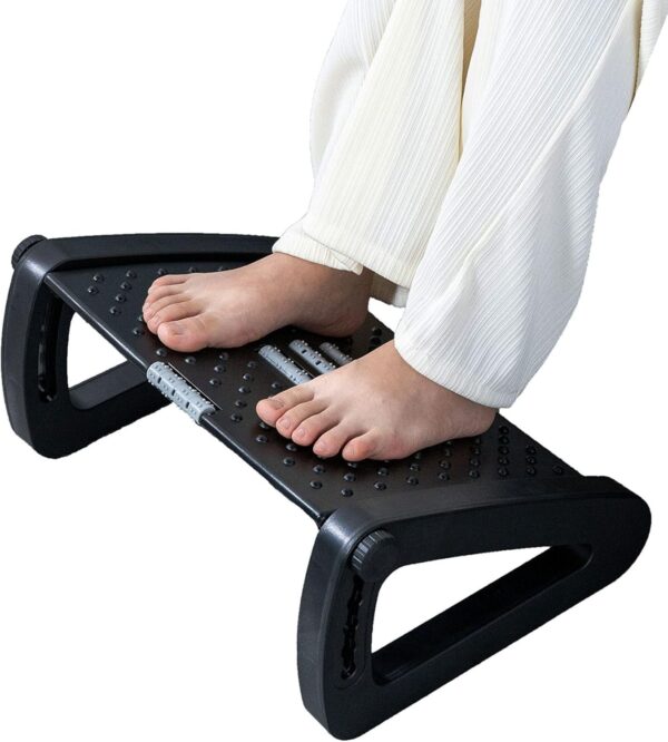 Ergonomic Foot Rest for Under Desk - 6 Heights Adjustable with Massage Roller