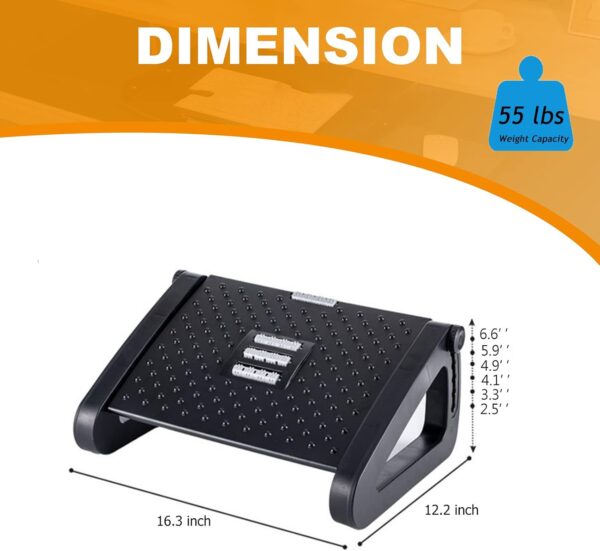 Ergonomic Foot Rest for Under Desk - 6 Heights Adjustable with Massage Roller - Image 3